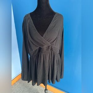 Torrid Black Lace Long Sleeve Blouse Size 2 (18/20) Wrap Front